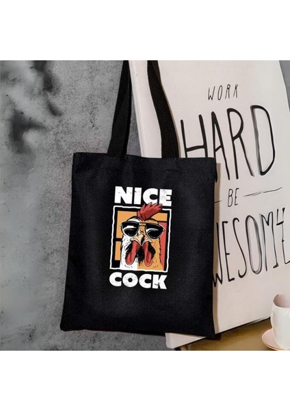 Nice Cock Siyah Bez Çanta
