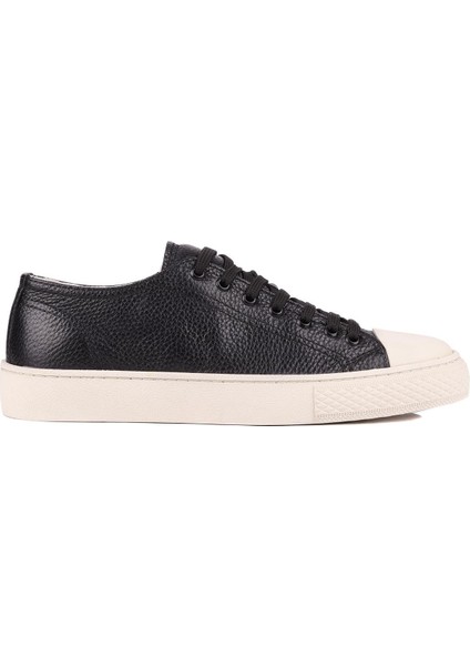 - Siyah Hakiki Deri Bağcıklı Erkek Sneaker 666-25