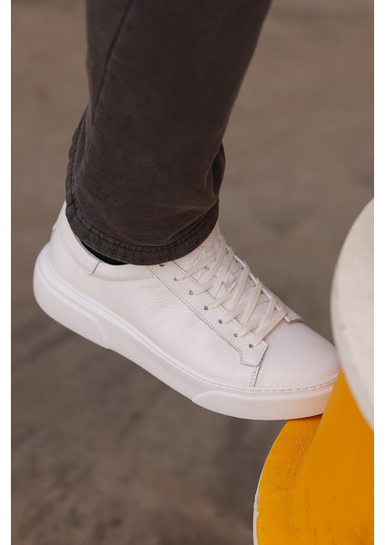 - Beyaz Hakiki Deri Bağcıklı Erkek Sneaker 800-2501 fiyatları