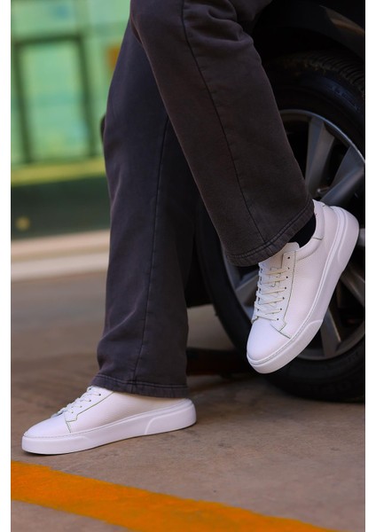 - Beyaz Hakiki Deri Bağcıklı Erkek Sneaker 800-2501 fırsatları