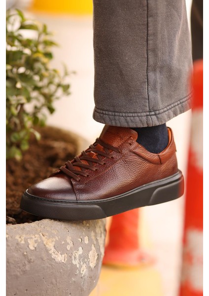 - Kahverengi Hakiki Deri Bağcıklı Erkek Sneaker 800-2501