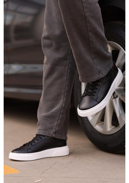 - Siyah Hakiki Deri Bağcıklı Erkek Sneaker 800-2501