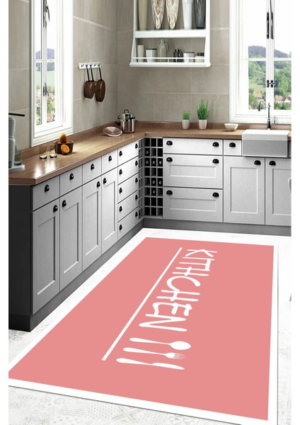 Baskılı Modern Kitchen Yazılı Yıkanabilir Kaymaz Yolluk Salon Mutfak Halısı, Mutfak-67-Pembe, modelleri