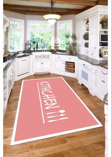 Baskılı Modern Kitchen Yazılı Yıkanabilir Kaymaz Yolluk Salon Mutfak Halısı, Mutfak-67-Pembe, fırsatları