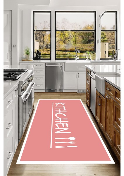 Baskılı Modern Kitchen Yazılı Yıkanabilir Kaymaz Yolluk Salon Mutfak Halısı, Mutfak-67-Pembe, indirimleri