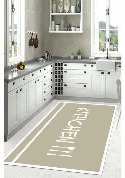 Baskılı Sade Modern Kitchen Yazılı Yıkanabilir Kaymaz Yolluk Salon Mutfak Halısı, Mutfak-91-Bej, fırsatları