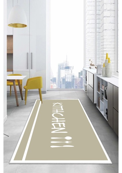 Baskılı Sade Modern Kitchen Yazılı Yıkanabilir Kaymaz Yolluk Salon Mutfak Halısı, Mutfak-91-Bej, indirimleri