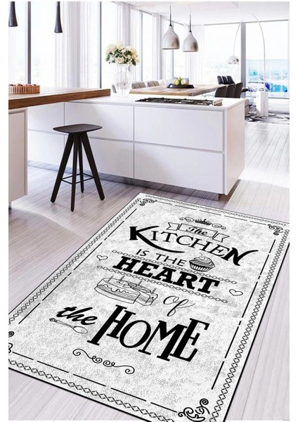 Baskılı Kıtchen Yazı Desenli Yıkanabilir Kaymaz Yolluk Salon Mutfak Halısı, Mutfak-52-Beyaz, fırsatları
