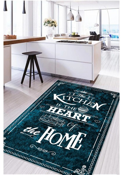 Baskılı Kıtchen Yazı Desenli Yıkanabilir Kaymaz Yolluk Salon Mutfak Halısı, Mutfak-52-Turkuaz, fırsatları
