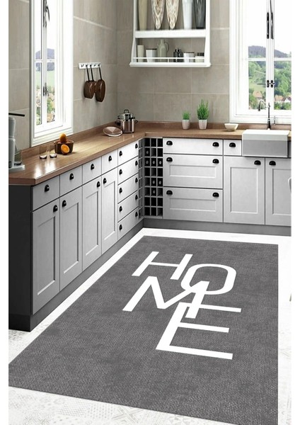 Dijital Baskılı Modern Home Yazılı Yıkanabilir Kaymaz Yolluk Salon Mutfak Halısı, Mutfak-71-Açıkgri,