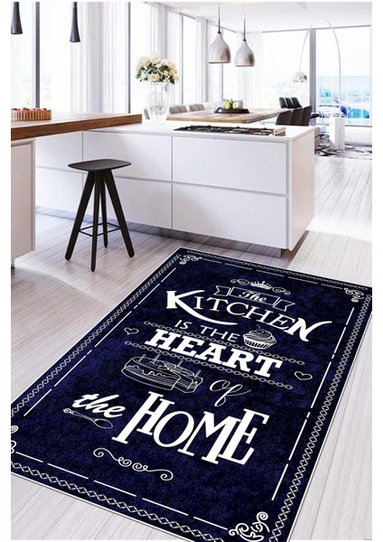 Baskılı Kıtchen Yazı Desenli Yıkanabilir Kaymaz Yolluk Salon Mutfak Halısı, Mutfak-52-Lacivert, fırsatları
