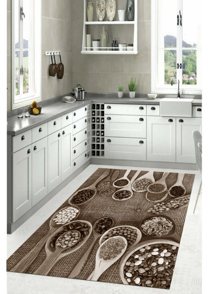 Dijital Baskılı Baklagil Desenli Yıkanabilir Kaymaz Yolluk Salon Mutfak Halısı, Mutfak-56-Kahve, fiyatları