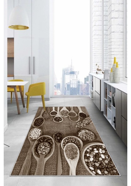 Dijital Baskılı Baklagil Desenli Yıkanabilir Kaymaz Yolluk Salon Mutfak Halısı, Mutfak-56-Kahve, modelleri