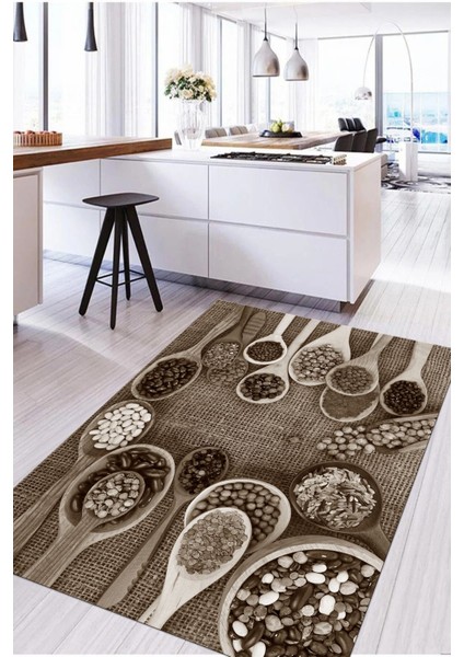 Dijital Baskılı Baklagil Desenli Yıkanabilir Kaymaz Yolluk Salon Mutfak Halısı, Mutfak-56-Kahve, fırsatları
