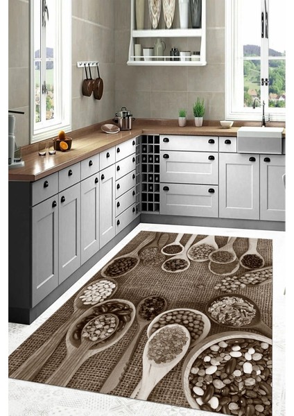 Dijital Baskılı Baklagil Desenli Yıkanabilir Kaymaz Yolluk Salon Mutfak Halısı, Mutfak-56-Kahve, indirimleri