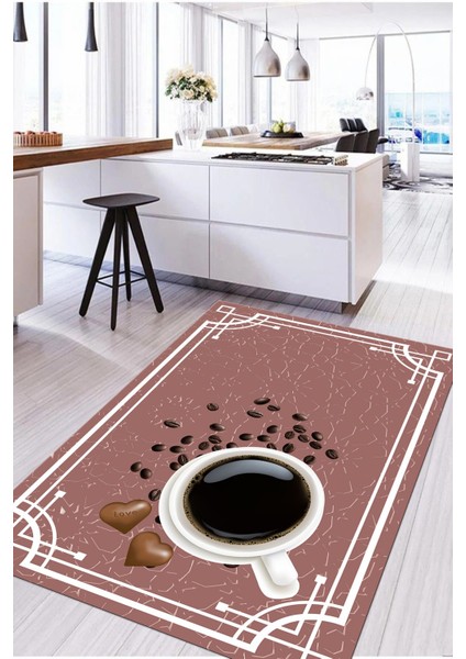 Baskılı Kahve Çekirdeği Desenli Yıkanabilir Kaymaz Yolluk Salon Mutfak Halısı, Mutfak-61-Pembe, modelleri