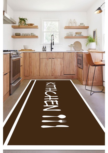 Baskılı Sade Modern Kitchen Yazılı Yıkanabilir Kaymaz Yolluk Salon Mutfak Halısı, Mutfak-91-Kahve, modelleri