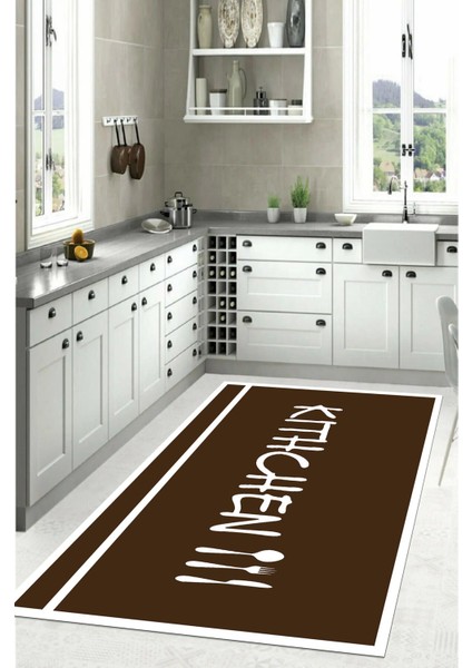 Baskılı Sade Modern Kitchen Yazılı Yıkanabilir Kaymaz Yolluk Salon Mutfak Halısı, Mutfak-91-Kahve, fırsatları
