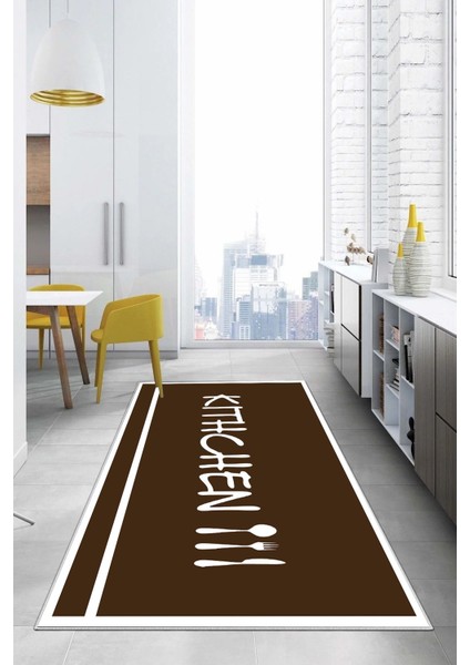 Baskılı Sade Modern Kitchen Yazılı Yıkanabilir Kaymaz Yolluk Salon Mutfak Halısı, Mutfak-91-Kahve, indirimleri