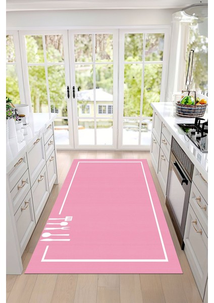 Baskılı Sade Düz Renk Desenli Yıkanabilir Kaymaz Yolluk Salon Mutfak Halısı, Mutfak-74-Pembe, indirimleri