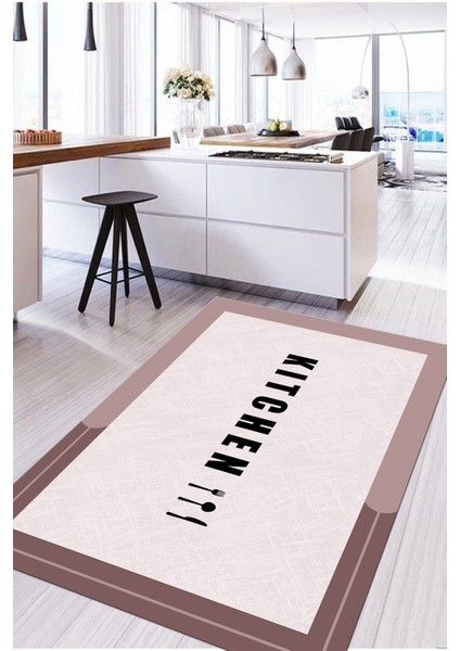 Baskılı Sade Kitchen Yazı Desenli Yıkanabilir Kaymaz Yolluk Salon Mutfak Halısı, Mutfak-65-Pembe, fiyatları