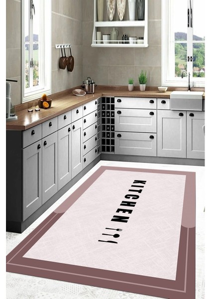 Baskılı Sade Kitchen Yazı Desenli Yıkanabilir Kaymaz Yolluk Salon Mutfak Halısı, Mutfak-65-Pembe, modelleri
