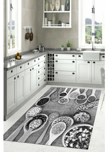 Dijital Baskılı Baklagil Desenli Yıkanabilir Kaymaz Yolluk Salon Mutfak Halısı, Mutfak-56-Gri?, fiyatları