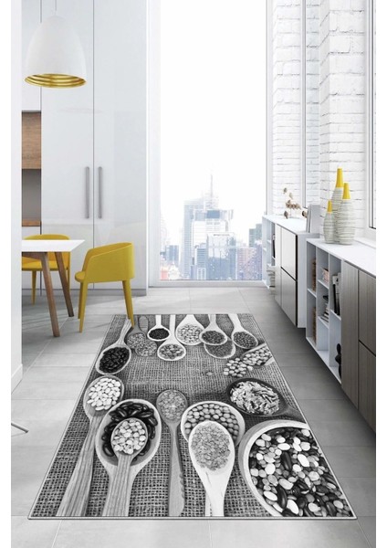 Dijital Baskılı Baklagil Desenli Yıkanabilir Kaymaz Yolluk Salon Mutfak Halısı, Mutfak-56-Gri?, modelleri