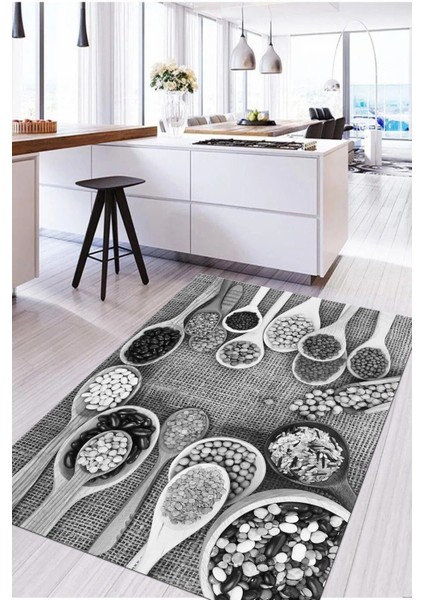 Dijital Baskılı Baklagil Desenli Yıkanabilir Kaymaz Yolluk Salon Mutfak Halısı, Mutfak-56-Gri?, fırsatları