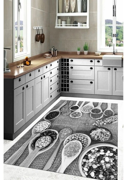 Dijital Baskılı Baklagil Desenli Yıkanabilir Kaymaz Yolluk Salon Mutfak Halısı, Mutfak-56-Gri?, indirimleri