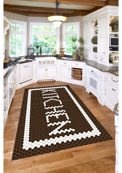 Baskılı Modern Kitchen Yazı Desenli Yıkanabilir Kaymaz Yolluk Salon Mutfak Halısı, Mutfak-75-Kahve, fiyatları