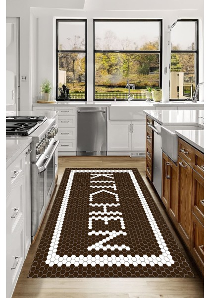 Baskılı Modern Kitchen Yazı Desenli Yıkanabilir Kaymaz Yolluk Salon Mutfak Halısı, Mutfak-75-Kahve, modelleri