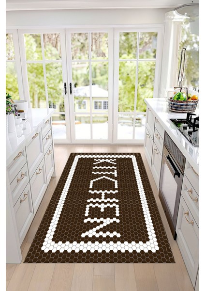 Baskılı Modern Kitchen Yazı Desenli Yıkanabilir Kaymaz Yolluk Salon Mutfak Halısı, Mutfak-75-Kahve, fırsatları