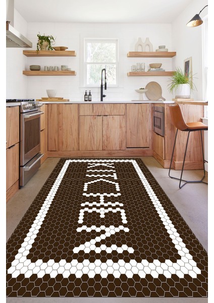 Baskılı Modern Kitchen Yazı Desenli Yıkanabilir Kaymaz Yolluk Salon Mutfak Halısı, Mutfak-75-Kahve, indirimleri
