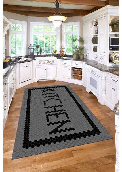 Baskılı Modern Kitchen Yazı Desenli Yıkanabilir Kaymaz Yolluk Salon Mutfak Halısı, Mutfak-75-Gri, fiyatları