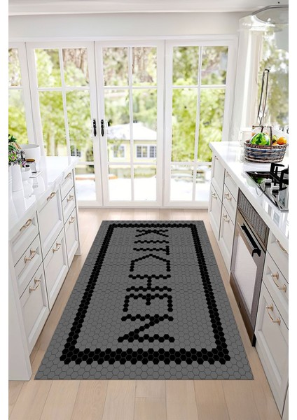 Baskılı Modern Kitchen Yazı Desenli Yıkanabilir Kaymaz Yolluk Salon Mutfak Halısı, Mutfak-75-Gri, fırsatları