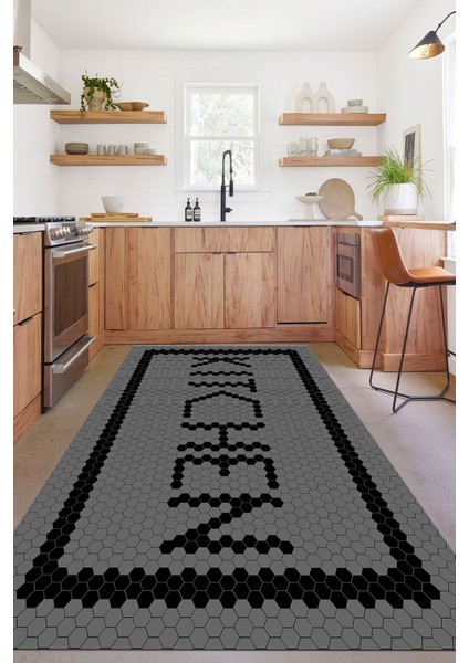 Baskılı Modern Kitchen Yazı Desenli Yıkanabilir Kaymaz Yolluk Salon Mutfak Halısı, Mutfak-75-Gri, indirimleri