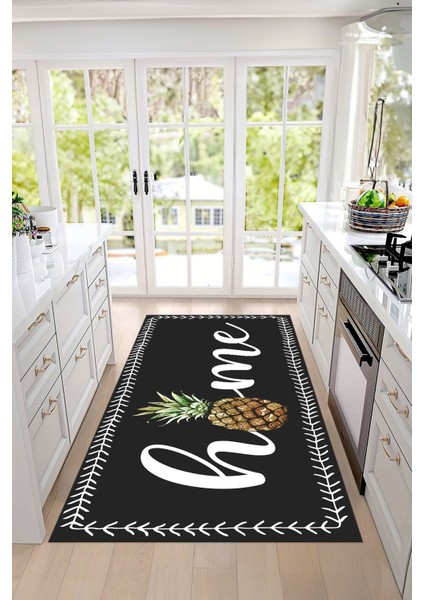 Dijital Baskılı Ananas Motifli Yıkanabilir Kaymaz Yolluk Salon Mutfak Halısı, Mutfak-89-Antrasit, fiyatları