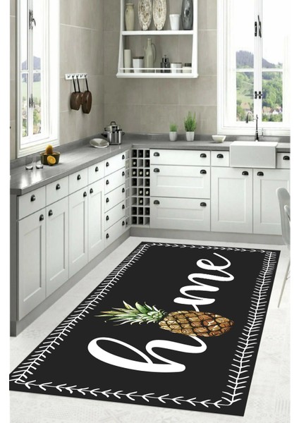 Dijital Baskılı Ananas Motifli Yıkanabilir Kaymaz Yolluk Salon Mutfak Halısı, Mutfak-89-Antrasit, fırsatları
