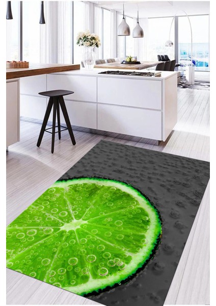 Baskılı Misket Limon Desenli Yıkanabilir Kaymaz Yolluk Salon Mutfak Halısı, Mutfak-63-Gri,