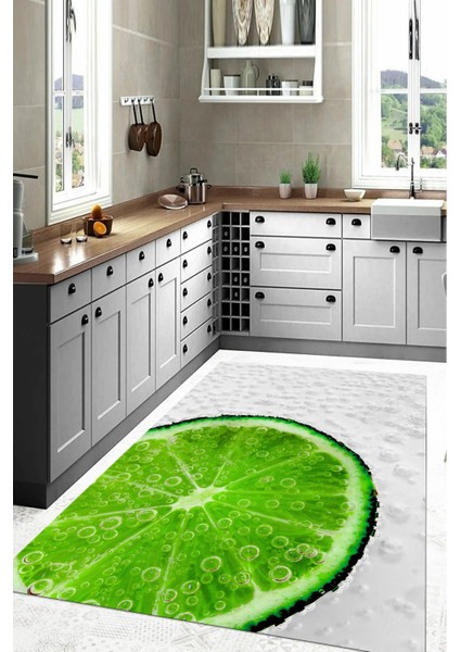 Baskılı Misket Limon Desenli Yıkanabilir Kaymaz Yolluk Salon Mutfak Halısı, Mutfak-63-Beyaz, modelleri