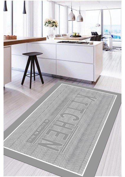 Baskılı Kitchen Yazı Desenli Yıkanabilir Kaymaz Yolluk Salon Mutfak Halısı, Mutfak-64-Gri, fiyatları