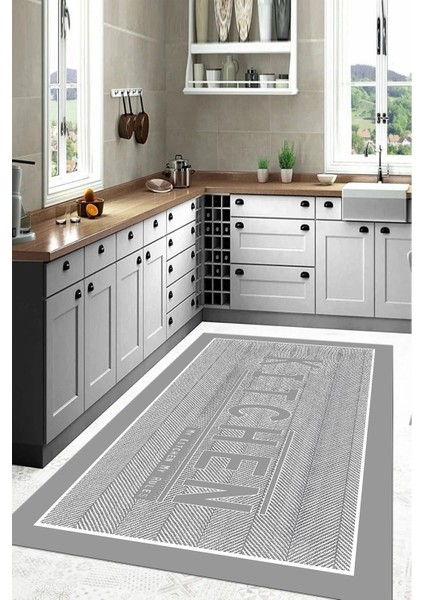 Baskılı Kitchen Yazı Desenli Yıkanabilir Kaymaz Yolluk Salon Mutfak Halısı, Mutfak-64-Gri, modelleri