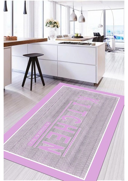 Baskılı Kitchen Yazı Desenli Yıkanabilir Kaymaz Yolluk Salon Mutfak Halısı, Mutfak-64-Pembe, fiyatları