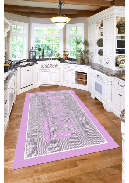 Baskılı Kitchen Yazı Desenli Yıkanabilir Kaymaz Yolluk Salon Mutfak Halısı, Mutfak-64-Pembe, fırsatları