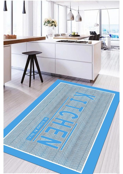 Baskılı Kitchen Yazı Desenli Yıkanabilir Kaymaz Yolluk Salon Mutfak Halısı, Mutfak-64-Turkuaz, fiyatları