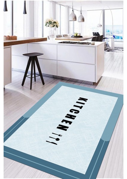 Baskılı Sade Kitchen Yazı Desenli Yıkanabilir Kaymaz Yolluk Salon Mutfak Halısı, Mutfak-65-Turkuaz, fiyatları