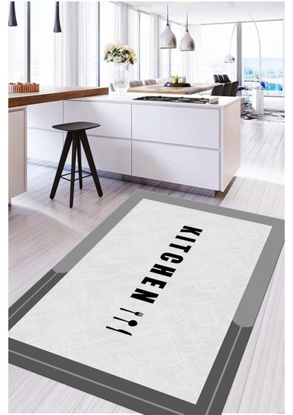Baskılı Sade Kitchen Yazı Desenli Yıkanabilir Kaymaz Yolluk Salon Mutfak Halısı, Mutfak-65-Gri, fiyatları