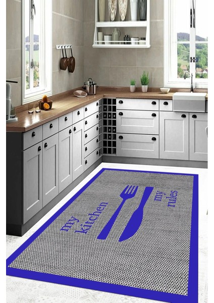 Dijital Baskılı Çatal Bıçak Motifli Yıkanabilir Kaymaz Yolluk Salon Mutfak Halısı, Mutfak-69-Mavi, fiyatları