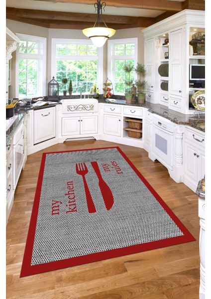 Dijital Baskı Çatal Bıçak Motifli Yıkanabilir Kaymaz Yolluk Salon Mutfak Halısı, Mutfak-69-Kırmızı, modelleri